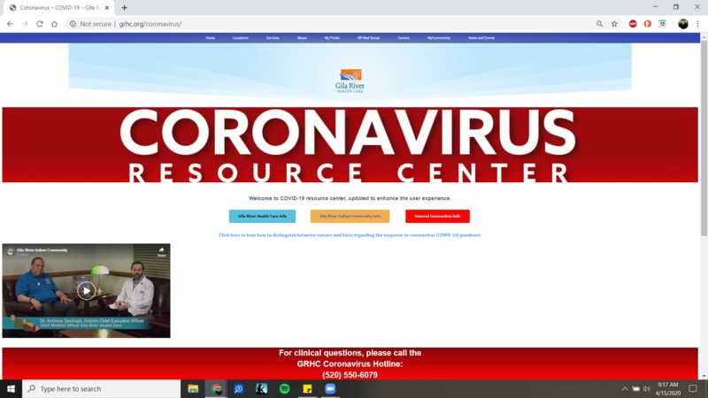 A screenshot from grhc.org/coronavirus. 