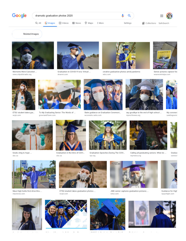 A screenshot of multiple pages of image results for a google search of Dramatic Graduation Photos 2020.