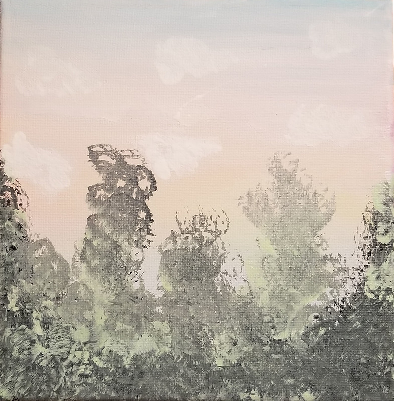 A painting of trees. 