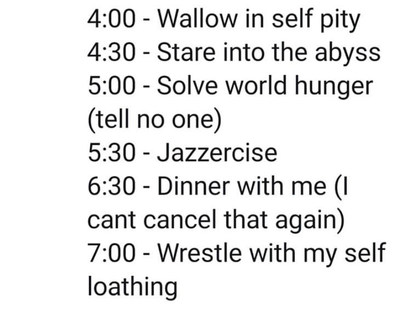 Screenshot of a meme describing a schedule.
