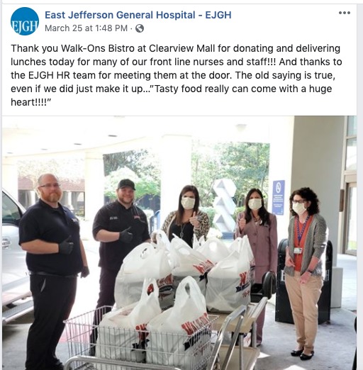 A social media post from East Jefferson General Hospital.
