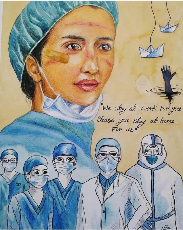A drawing of healthcare workers. 