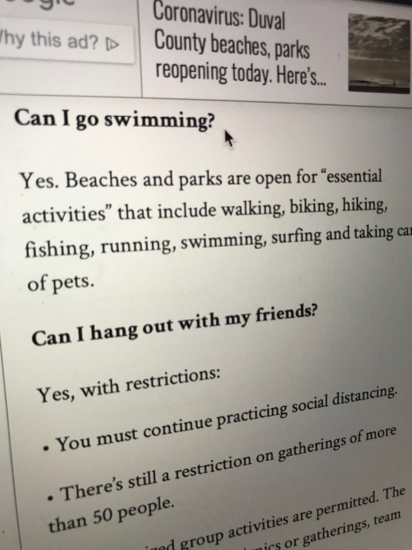 This is a picture taken of  a computer screen, which shows the social distancing rules in effect for a swimming area. 