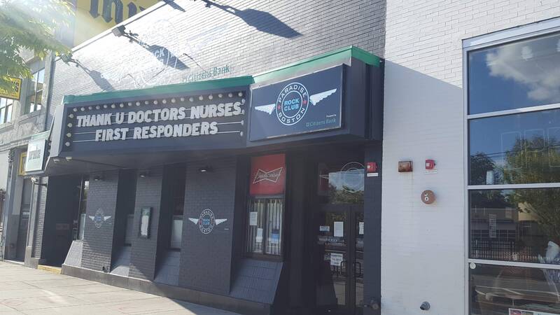 A marquee reading "Thank U Doctors, Nurses, First Responders".