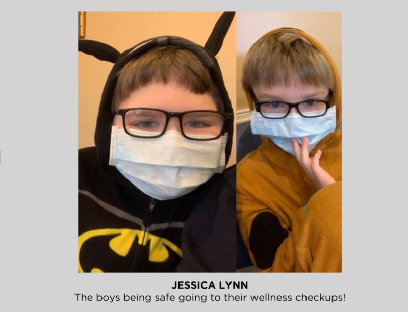 Two children wearing masks.
