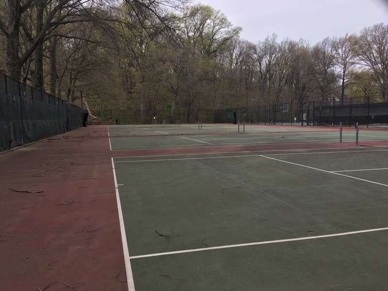 Empty tennis courts. 