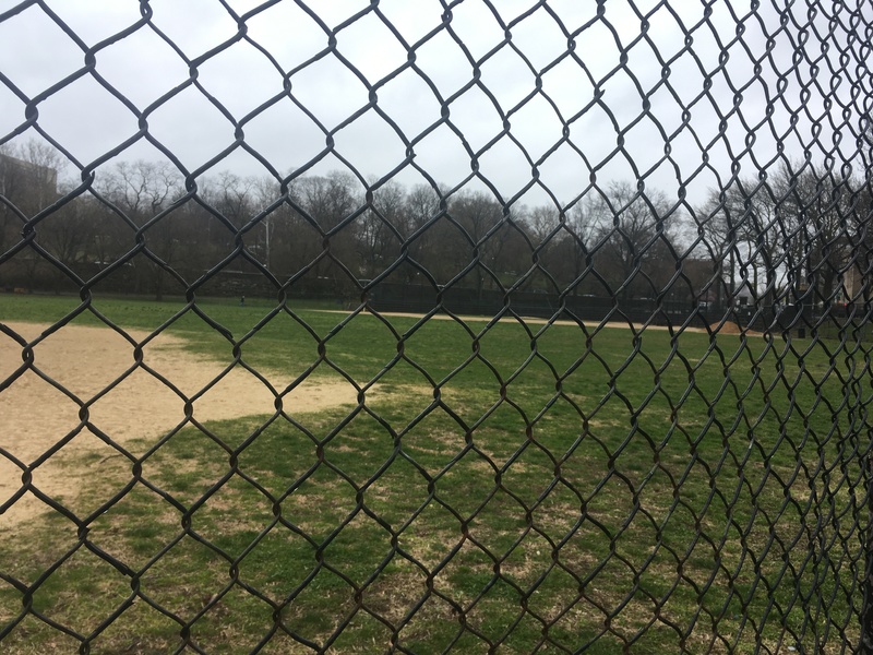 An empty baseball field. 