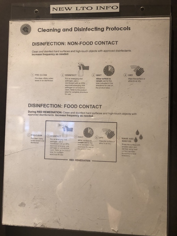 A poster detailing cleaning protocols. 