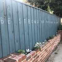 Chalk message on a storage container. 