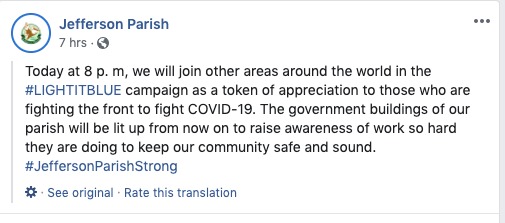 A tweet from Jefferson Parish.