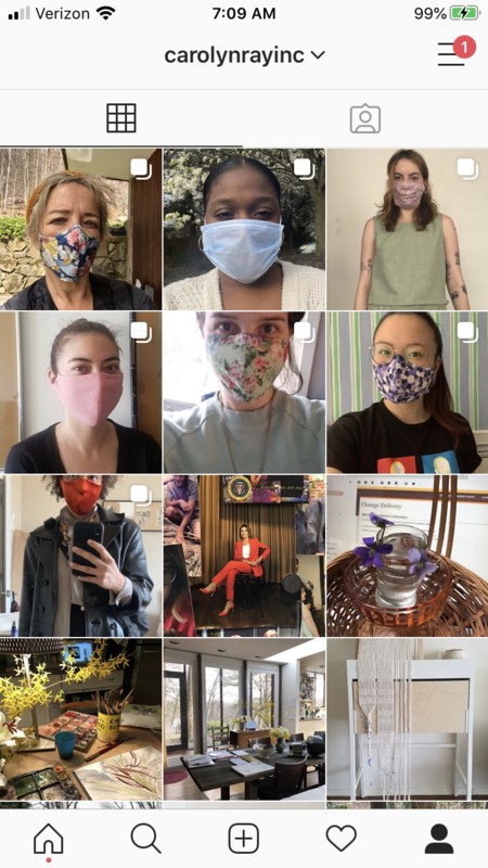 A screenshot from Instagram of people wearing face masks and various pictures of inside homes.