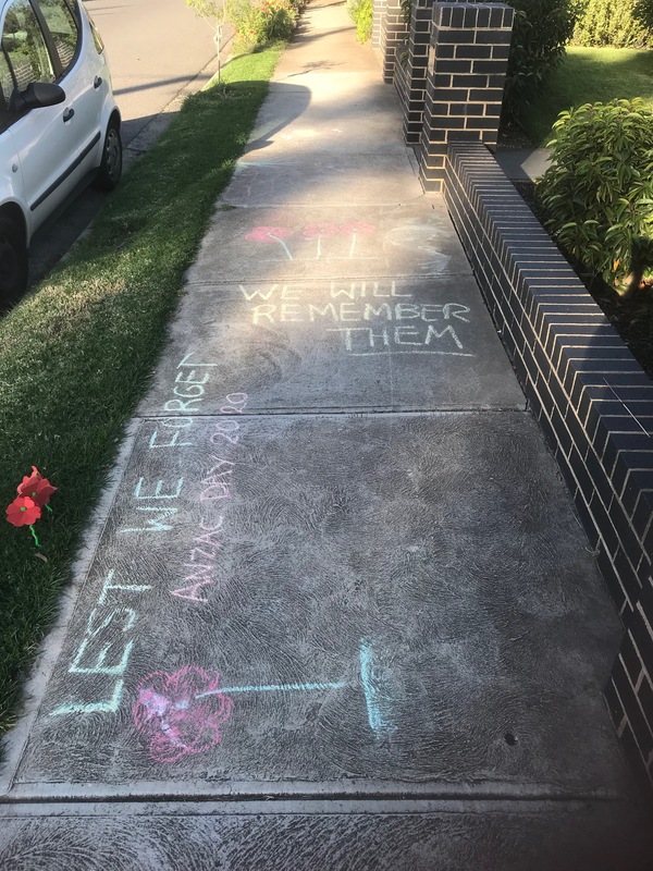 Chalk writing on a sidewalk.