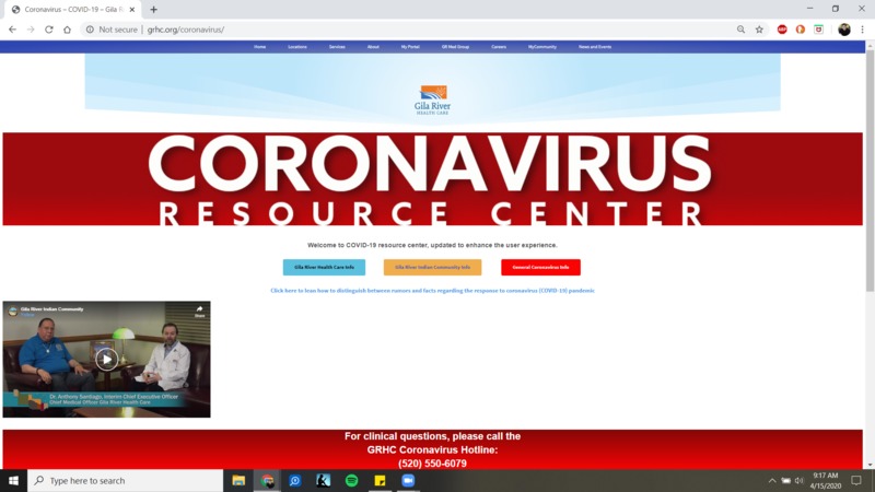 A screenshot from grhc.org/coronavirus.