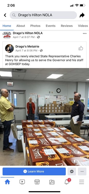 A screenshot of a Facebook post made by Drago's Metairie.