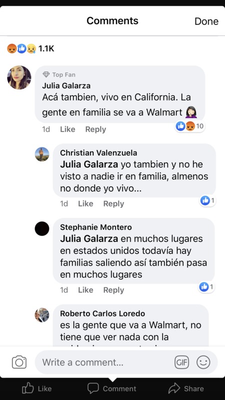 A screenshot of Facebook comments in Spanish.