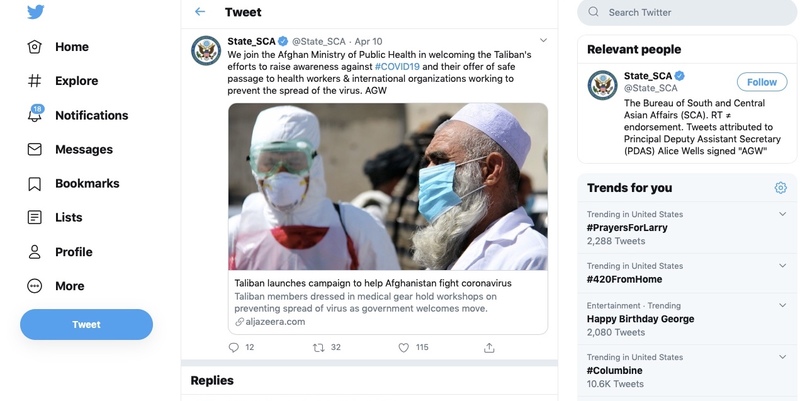 A screenshot of a Twitter post that was made by State_SCA.