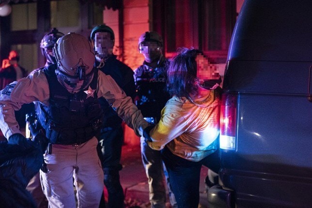 Picture of a woman being arrested during election protests.