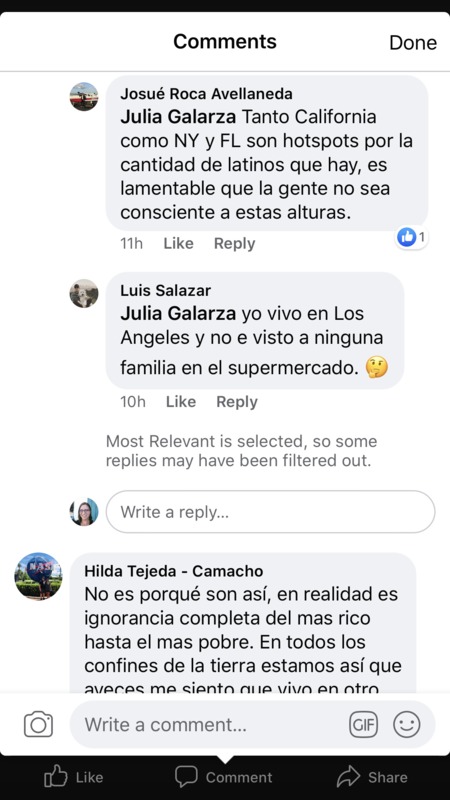 A screenshot of Facebook comments in Spanish.