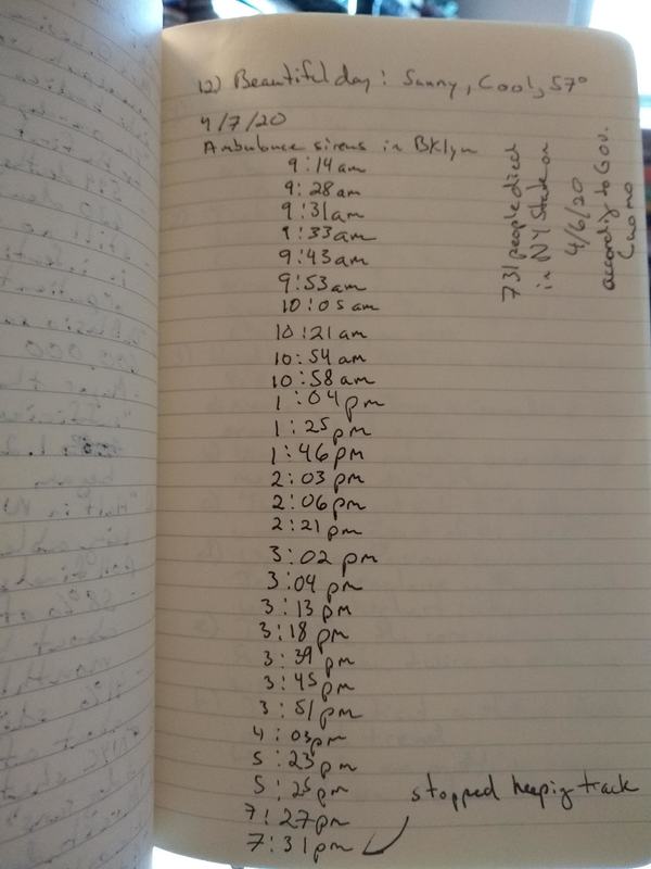 A record every ambulance siren passing through of Bed-Stuy, Brooklyn on April 7, 2020.