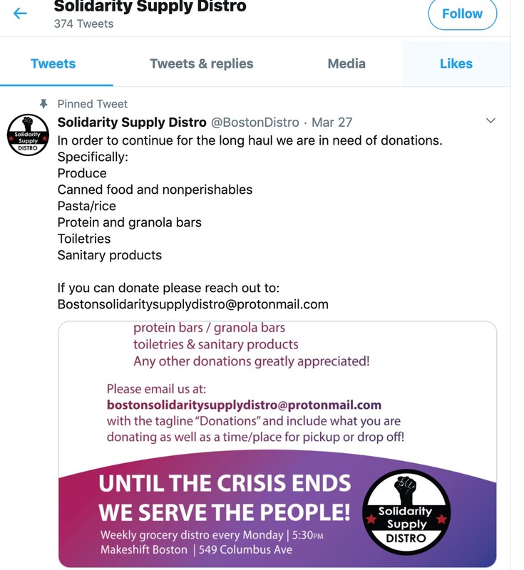 A tweet from Solidarity Supply Distro.