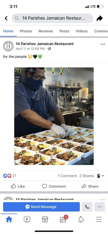 A social media post from 14 parishes Jamaican restaurant.
