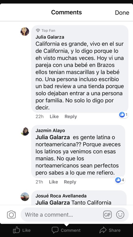 A screenshot of Facebook comments in Spanish.