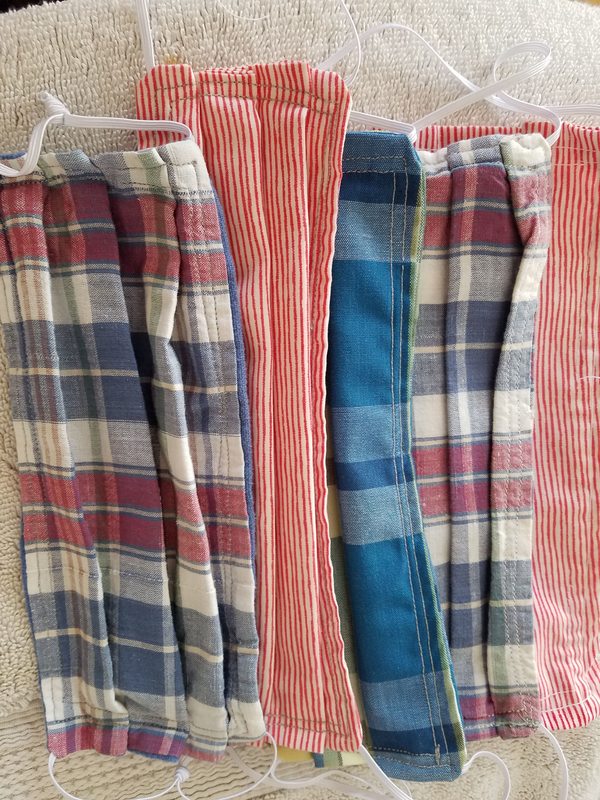 Five homemade face masks. 