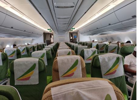 Empty airplane seats.