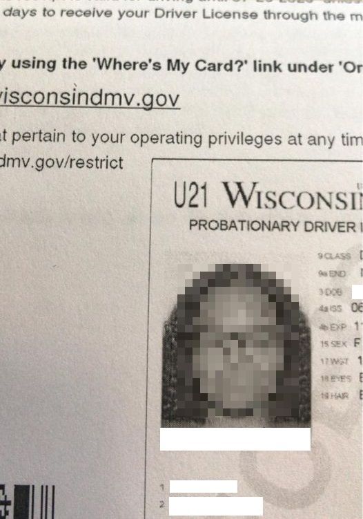 Image of a person's probationary drivers license. 