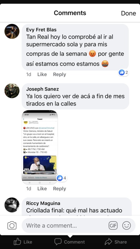 A screenshot of Facebook comments in Spanish.