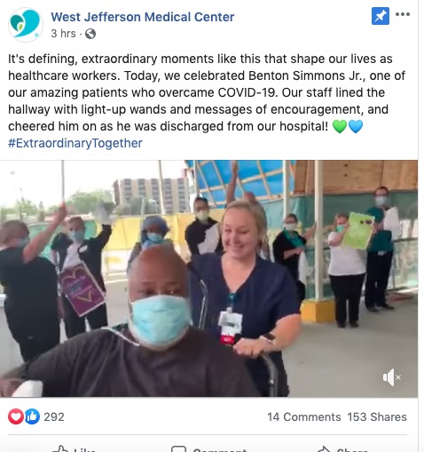 A social media post from West Jefferson Medical Center.