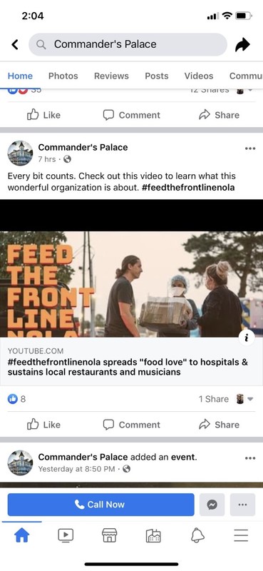 A screenshot of a Facebook posts made by Commanders Palace.