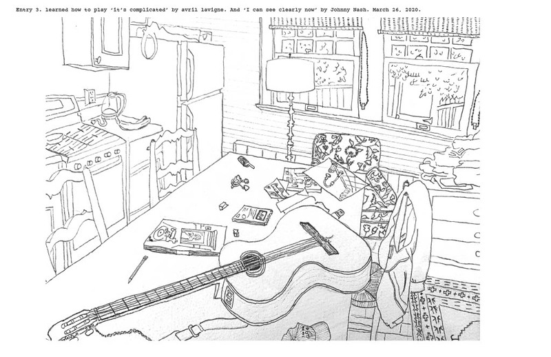 Drawing of a messy dining table. 