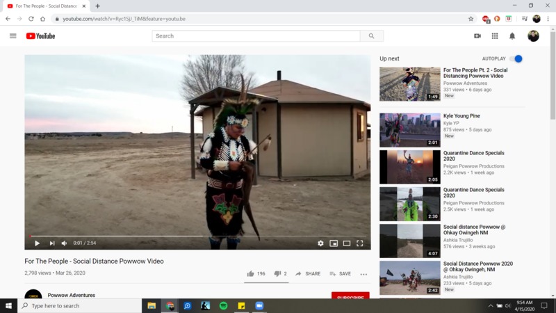 A screenshot of a video titled "For the People-Social Distance Powwow Video" on Youtube.com.