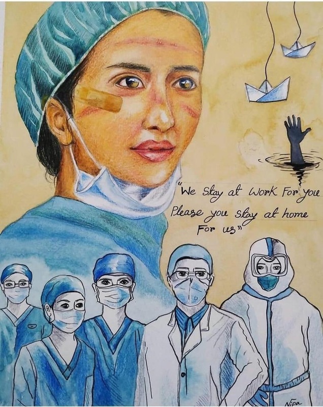 A drawing of healthcare workers.