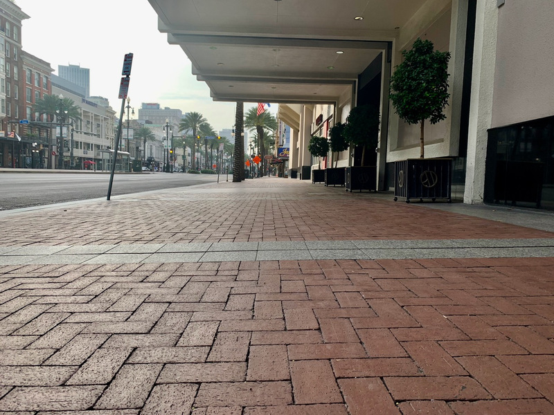 An empty city street.