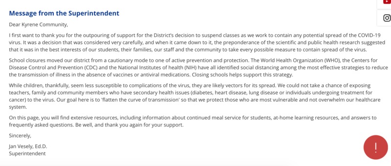 A screenshot of an email from the Superintendent.