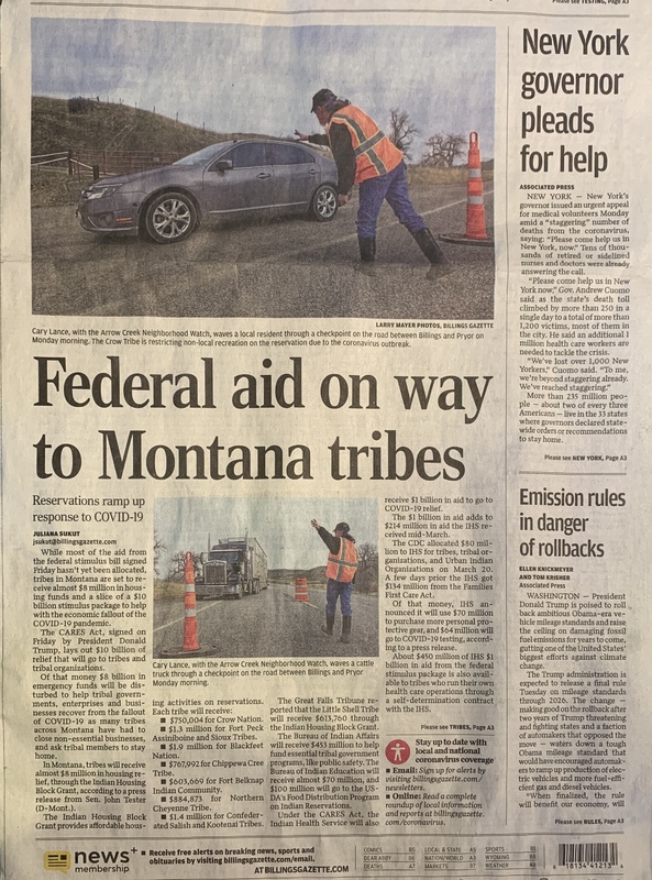 An article about aid going to Montana tribes.