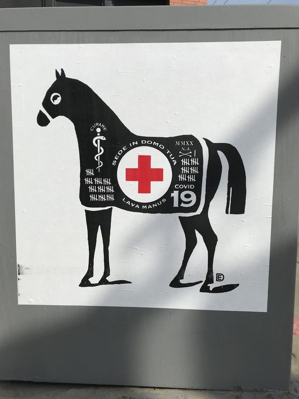 Drawing of a black horse with a white background.