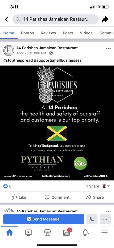 A social media post from 14 parishes Jamaican restaurant.