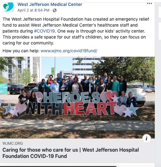 A screenshot of a Facebook post by West Jefferson Medical Center.
