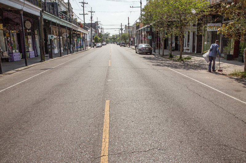 Magazine St. in New Orleans is empty with no tourists, or patrons.
