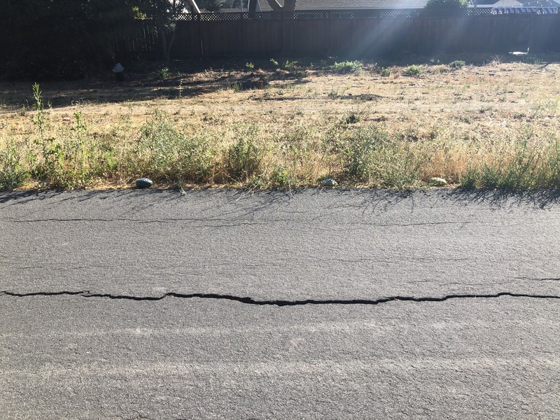 This is a picture of a cracked portion of asphalt.