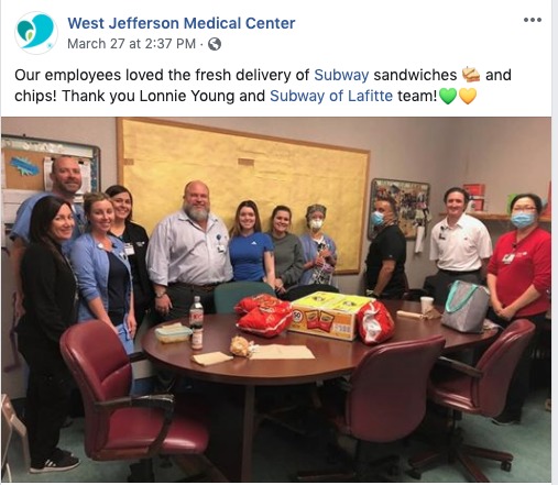 A social media post from West Jefferson Medical Center.