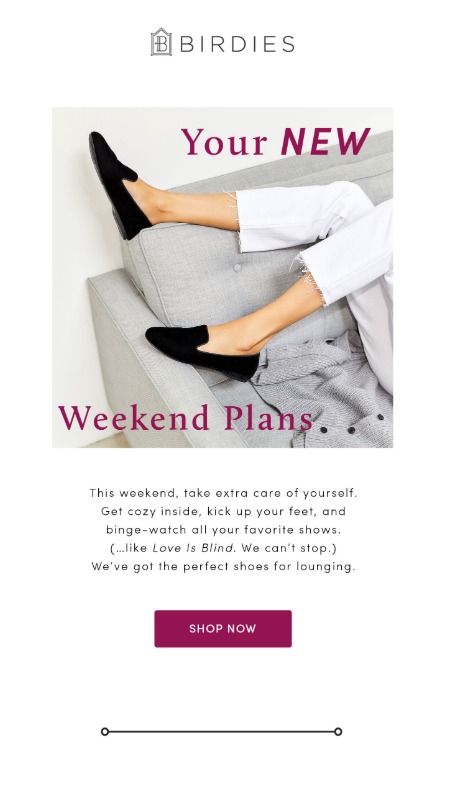 A screenshot of an advertisement to Birdies shoes.