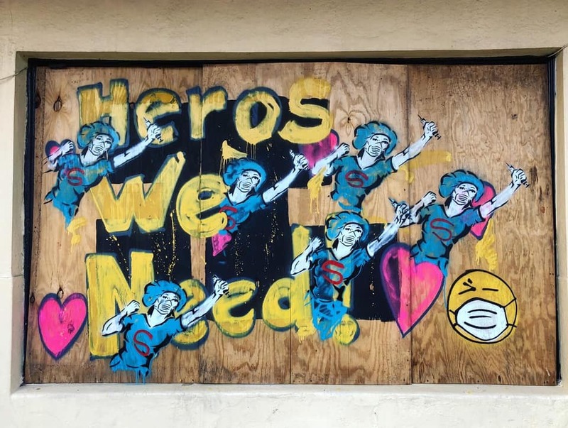 Street art of healthcare workers.