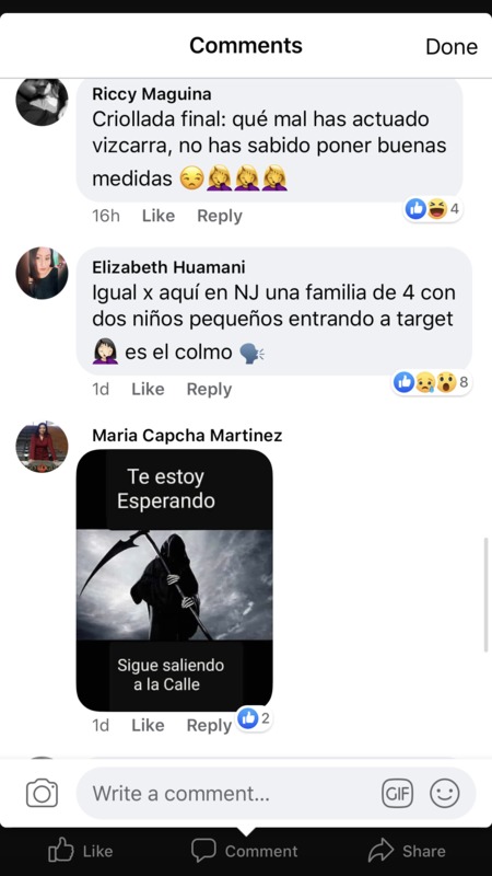 A screenshot of Facebook comments in Spanish.
