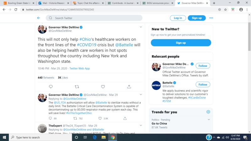 A tweet from Governor Mike DeWine.