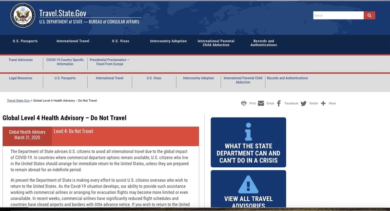 A screenshot of travel.state.gov.