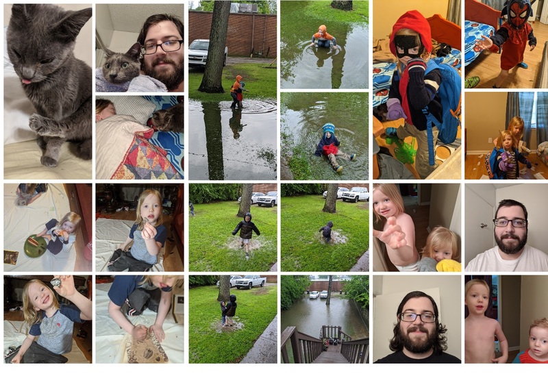 A picture collage of a family.